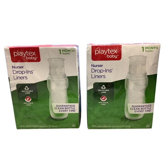 2 Playtex Baby Drop-Ins Liners 1 Month Supply 150 Each Disposable Bottle - Picture 1 of 4